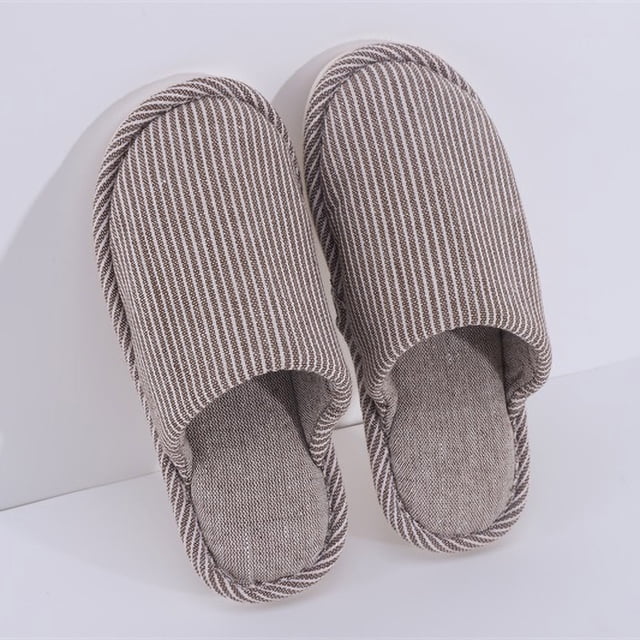 Fankiway Mode Couple Décontracté Lin Tête Ronde Rayée Tongs Confortables Chaussures de Maison Douces Chaussons pour Femmes Liquidation Sandales d'Été pour Femmes