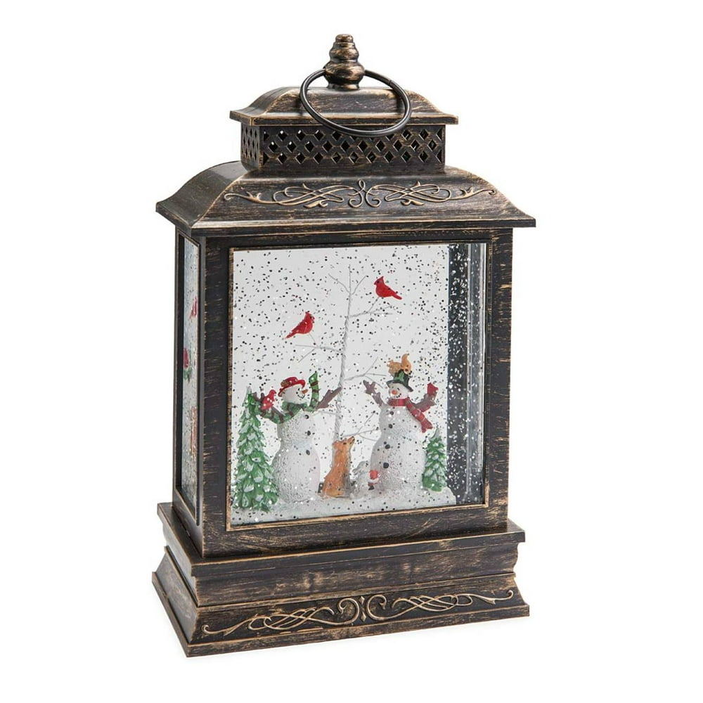 Musical Lighted Woodland Snowman Snow Globe Lantern