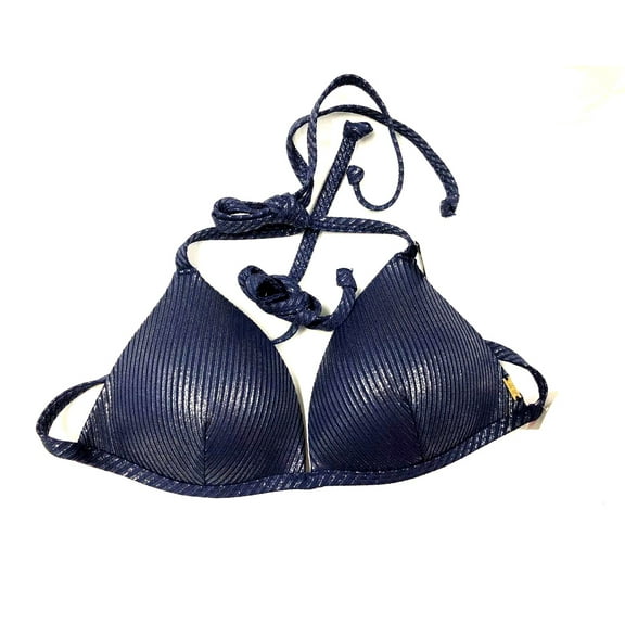 Victoria's Secret Pink Push-up Triangle Swim Bikini Top Shiny Navy Blue Size Medium NWT