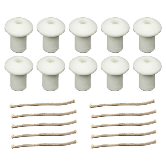 Hukai Cotton Cord Wicks and Ceramics Holders for Alcohols/Oil Lamp Long Lastings Flame 10pcs Set