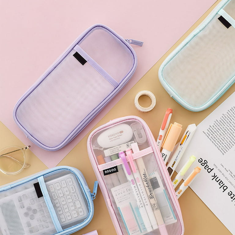 VEAREAR Pencil Bag with Handle Transparent Visible Design Large Capacity  Korean Style Kids Clear Stationery Storage Bag Daily Use