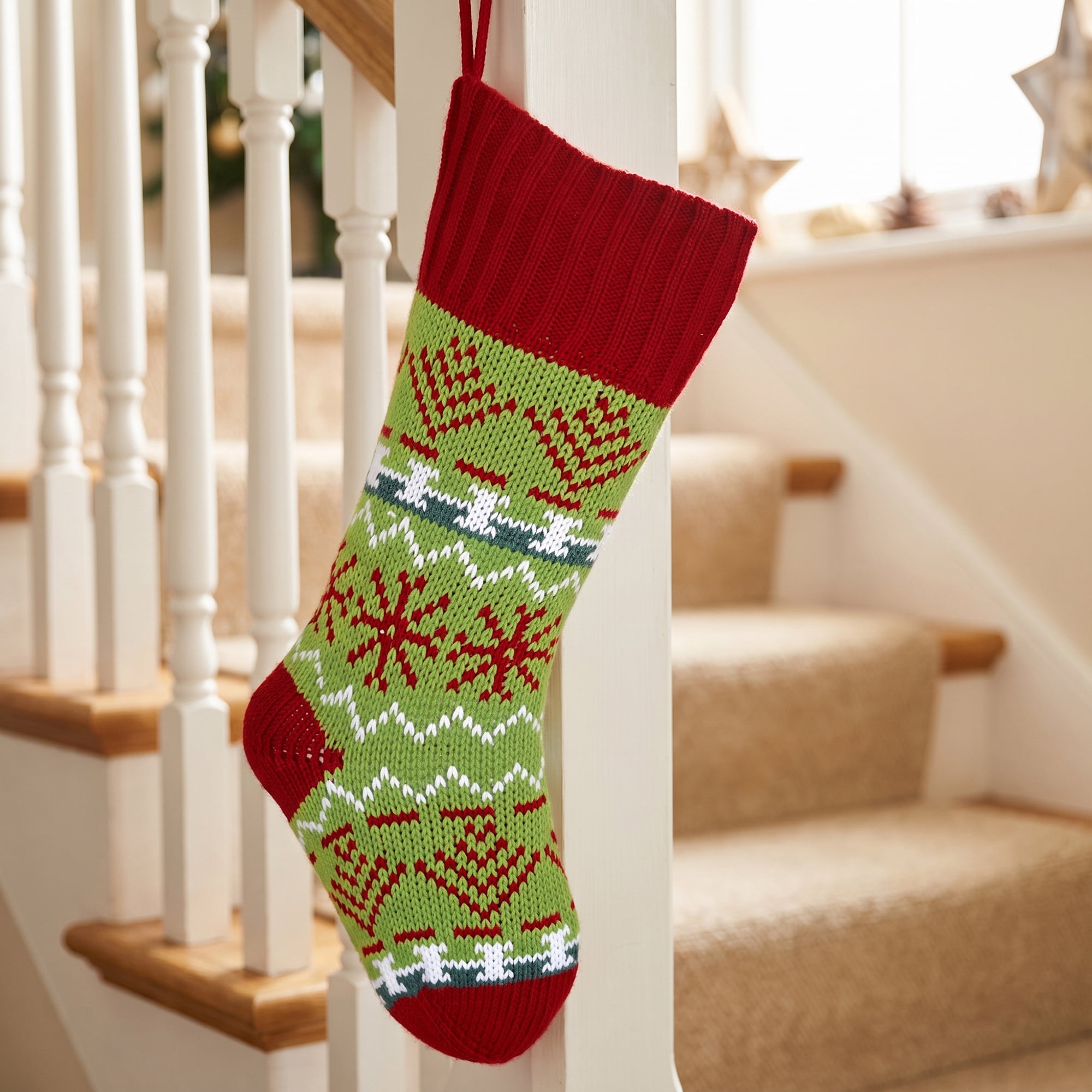 Unique Bargains Holiday Christmas Double Layer Knitted Motif Stocking Brown 20"