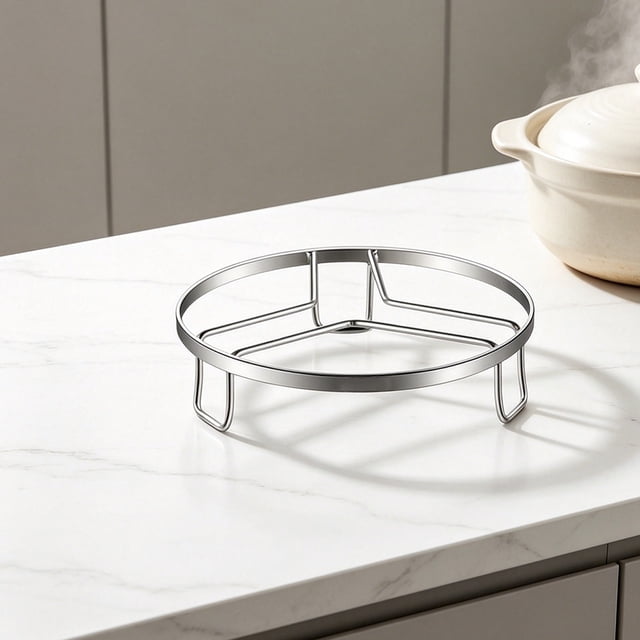 Stainless Steel Pot Rack with Heat Proof Pot Mat and Insulation, 3 Sizes (15/18/20 cm), Kitchen Countertop Storage Steaming Rack Bracket, 1 PC