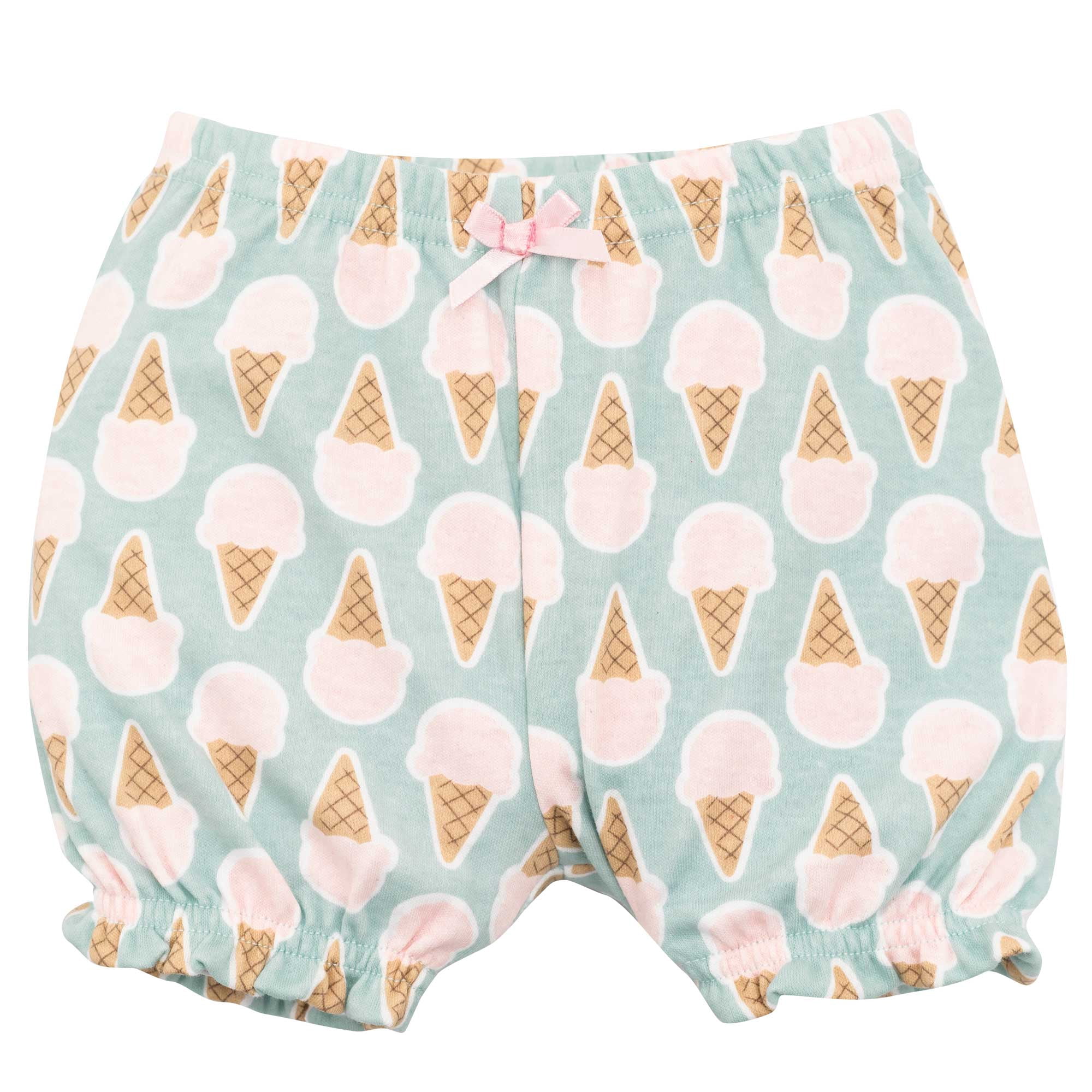 Hudson Baby Girl Cotton Bodysuit, Shorts and Shoe Set, Sweet Ice Cream, 6-9 Months