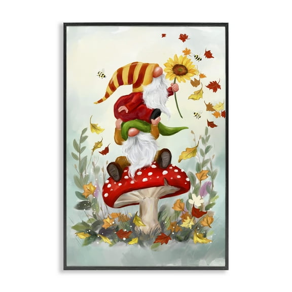 Stupell Industries Autumn Garden Gnome Fairy Tales & Fantasy Painting Black Framed Art Print Wall Art, 12 x 18