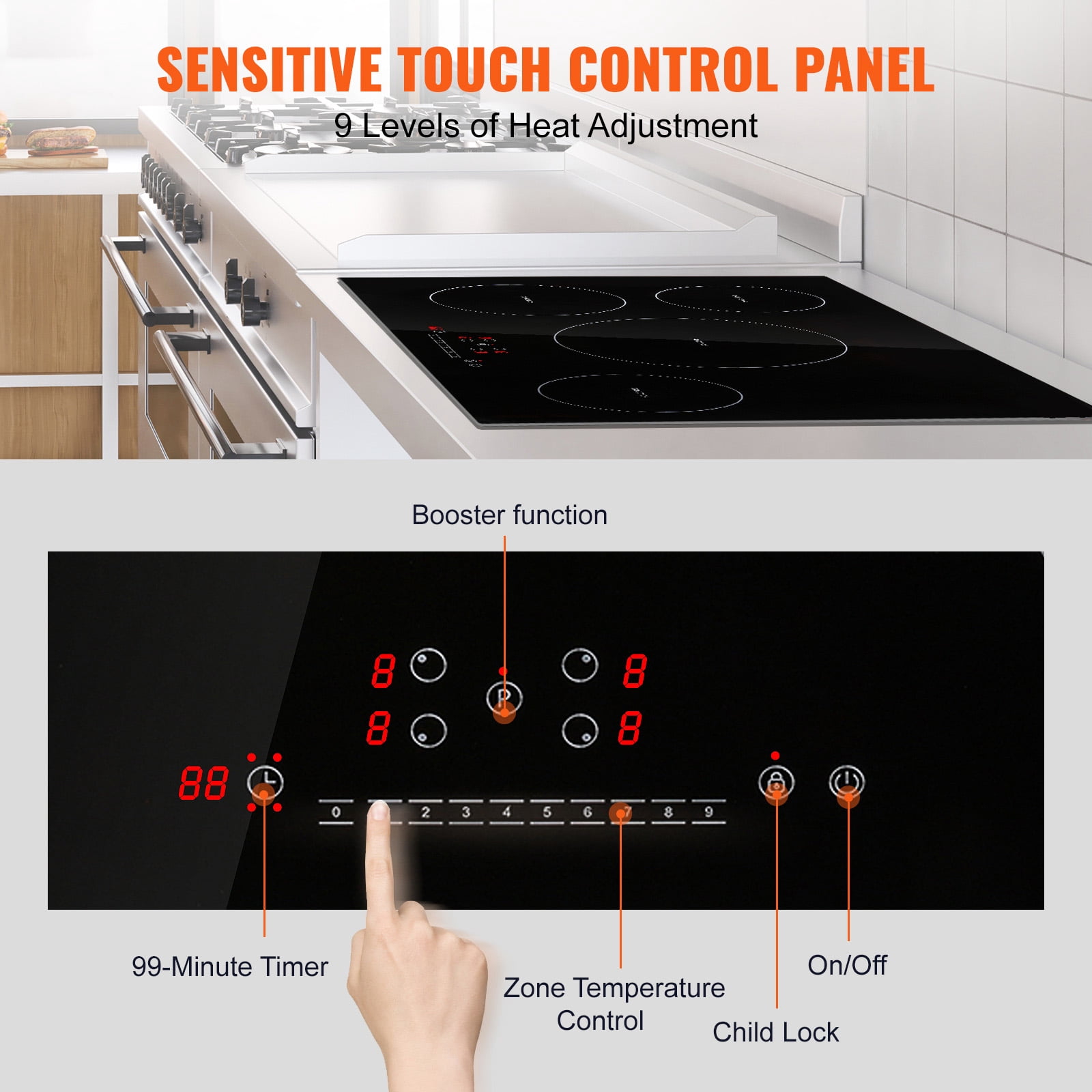 KFFKFF 4 Burners Ceramic Glass Stove Top Touch Control 30 inch Electric Cooktop