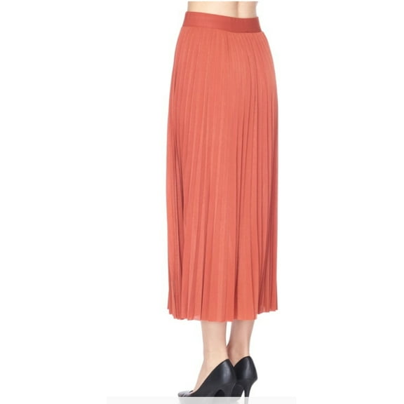 Plus Solid Lined Pleated Long Waist Skirt