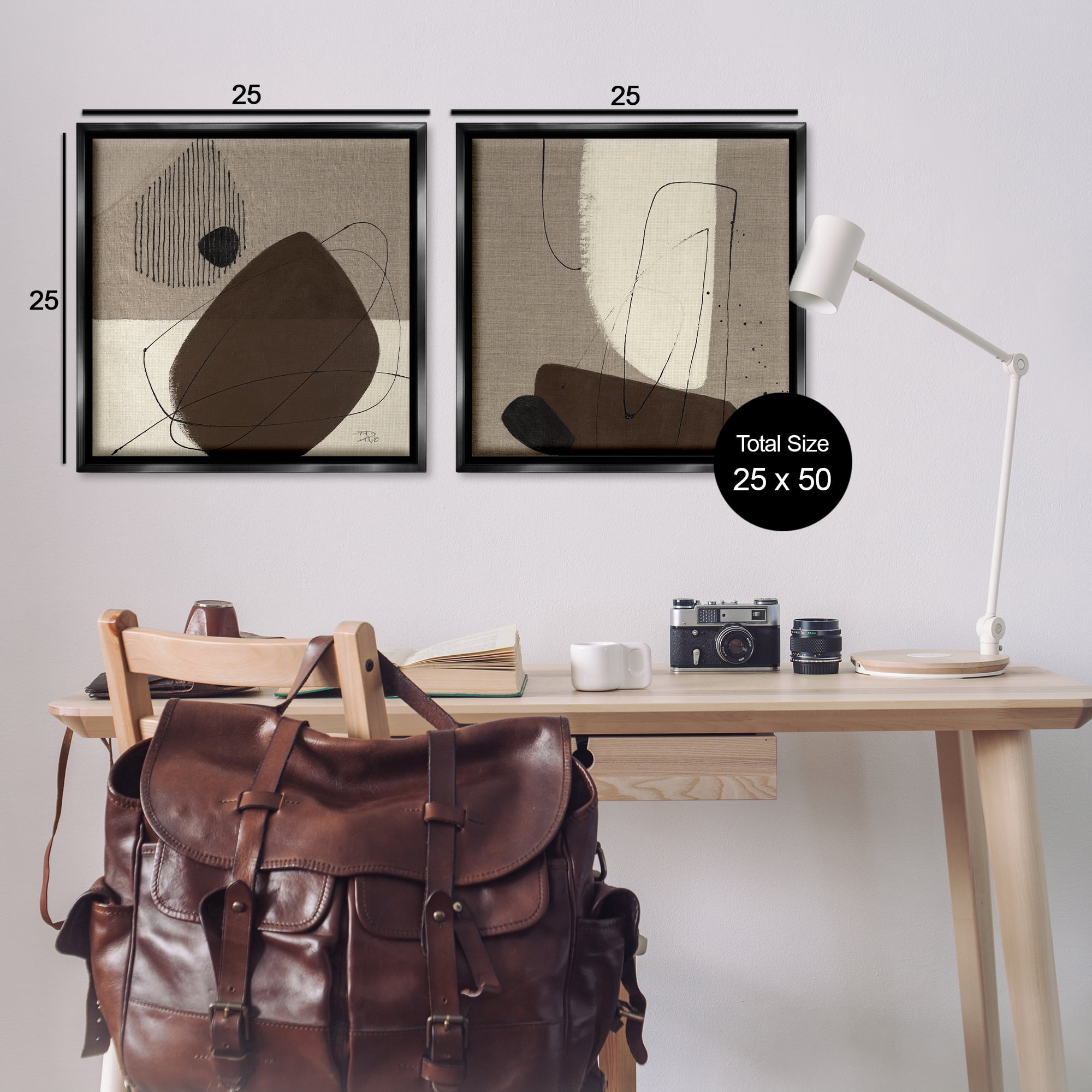 Stupell Industries Brown Hidden Lines Abstract Painting Black Floater Framed Canvas Art Print Wall Art, 25 x 25, Set of 2