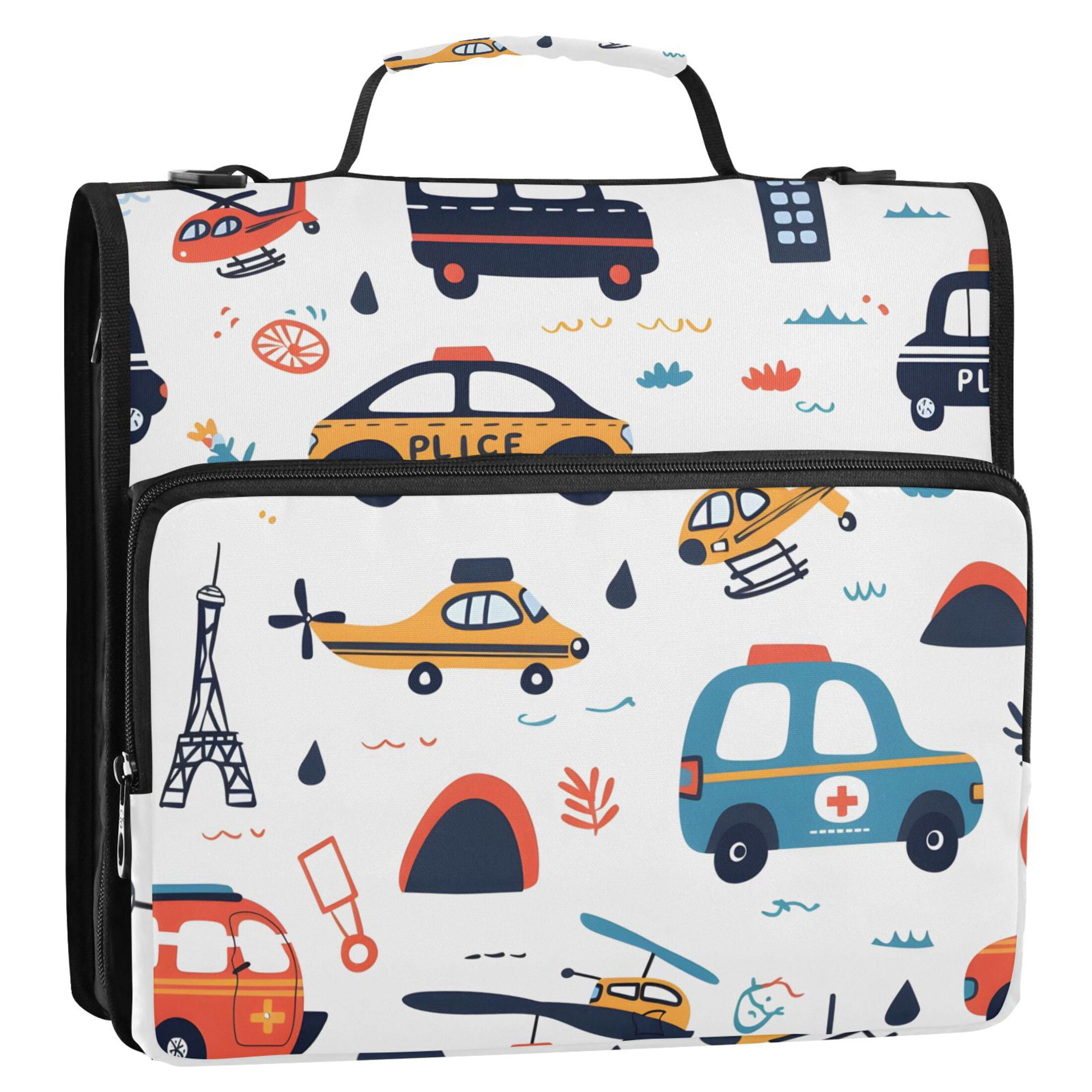 ALAZA Zipper Binder Cute Car Airplane 3 Ring Trapper Keeper File Folder Organizer Bag