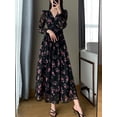 thumbnail image 3 of Women's V Neck Long Sleeve Floral Print Maxi Dress, Waist Tie Slim Fit Split Hem A-Line Chiffon Long Dress with Liner for Vacation Dating Outfit, 3 of 3