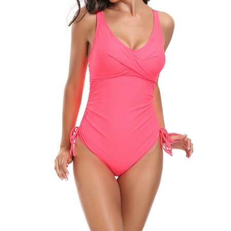 HAPIMO Women s High Cut One Piece Swimsuit with Boyshorts Sale Summer Beach Elegant Bikini Soli Floral Leaf Print Sleeveless Halter Neck Holiday Ruched Hawaiian Tropical