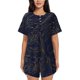 thumbnail image 1 of Balery Copper-Gold Gloss Outline Flower Conjunto de Pijama para Mujer con Estampado, Dos Piezas de Manga Corta y Shorts, Ropa de Dormir Suave con Cuello Redondo y Bolsillos-3X-Large, 1 of 6