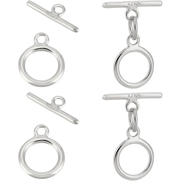 4 Sets 925 Sterling Silver Round Toggle Clasp T-Bar Closure 12.5x4x1mm Jewelry Findings Toggle Connectors for Necklace Bracelet and DIY Jewelry Making