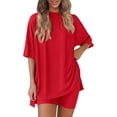 thumbnail image 2 of Workout Sets for Women 2 Piece Set Short Sleeve Oversized T-shirt High Waisted Yoga Biker Shorts Tunic Tops Summer Outfits, S, 2 of 6