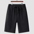 thumbnail image 4 of Men's Cotton Linen Shorts Elastic Waist Drawstring Shorts with Pockets Flat Front Linen Shorts Cotton Linen Casual Summer Beach Vacation Daily Wear Outfit,Black 4XL, 4 of 5