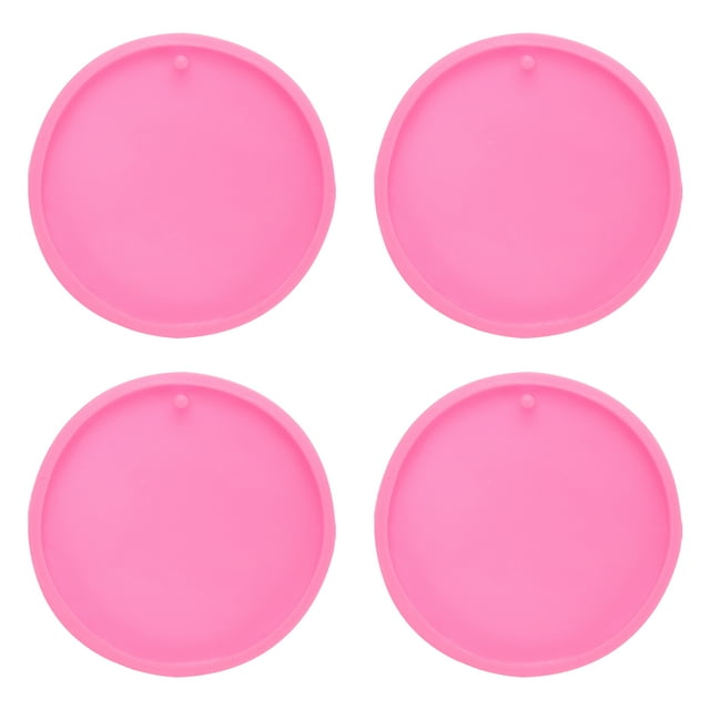 Uxcell 4 Pcs Moldes de Resina de Círculo Grande de Silicona para Colgantes de Llaveros, Rosa