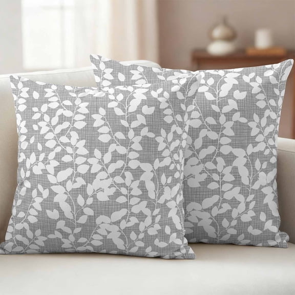 Pack of 2 Outdoor Pillow Covers,Waterproof Grey White Botanical Throw Pillow Covers,Pastoral Spring Floral Summer Art Decorative Pillowcases Cushion Covers for Couch Pillow Sham Protector 20x20 Inch