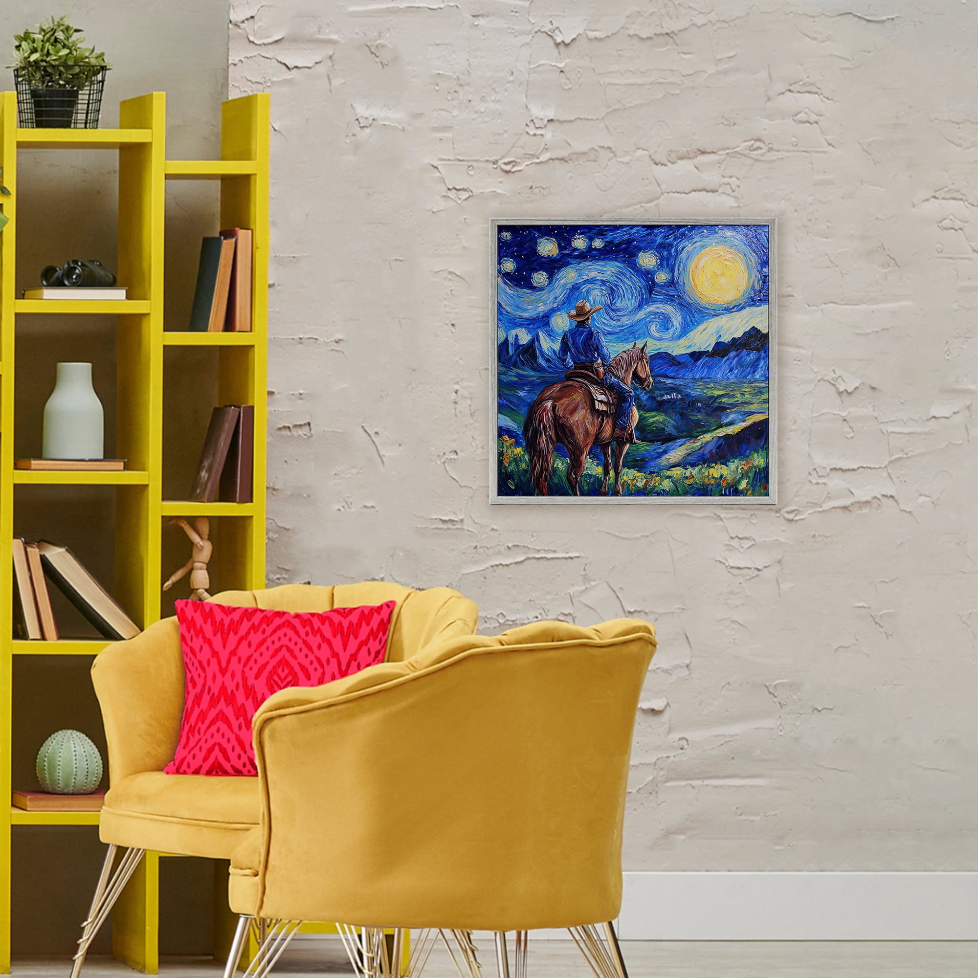 Stupell Industries Starry Night Cowboy Gray Framed Giclee Art, design by Tina LeCour