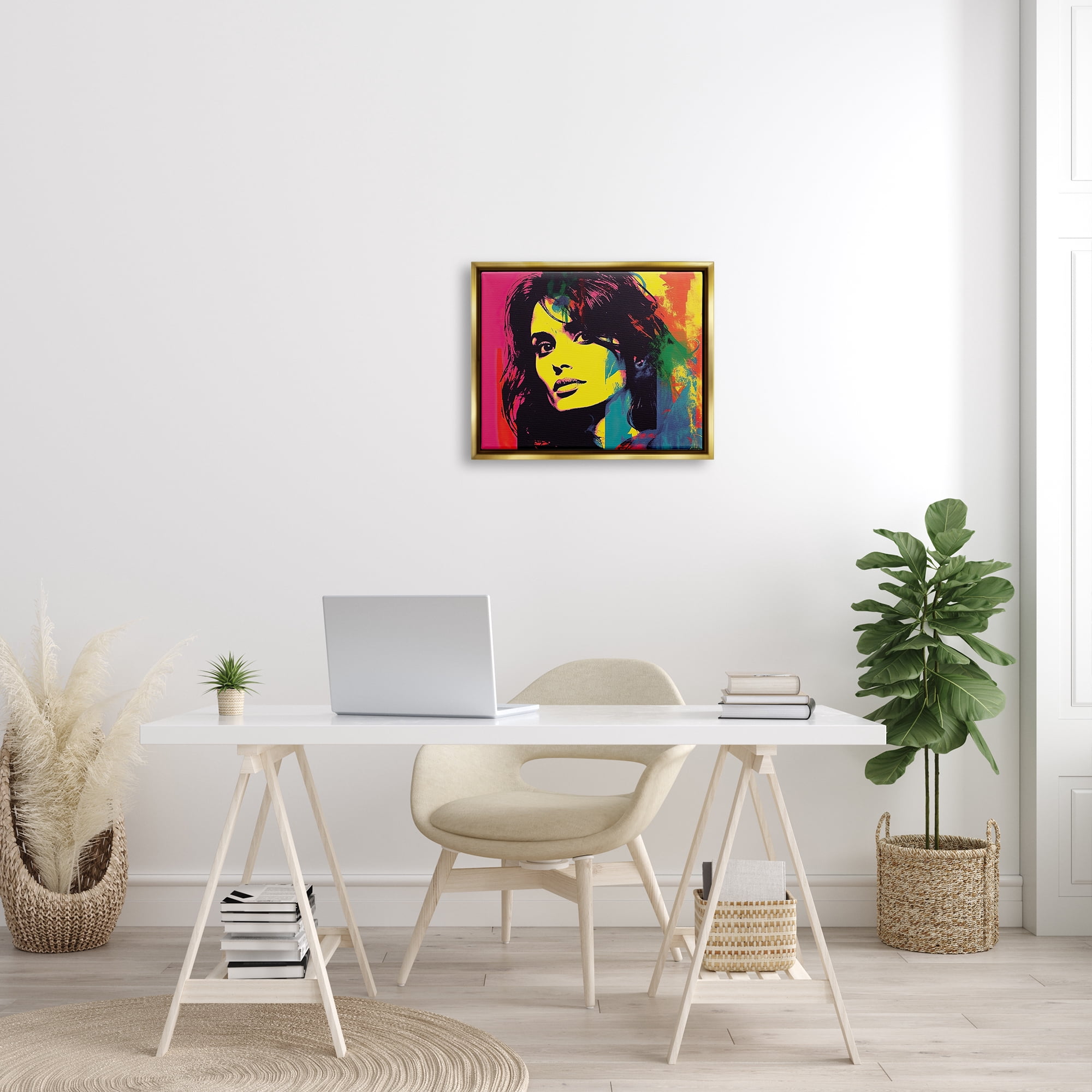 Stupell Industries Penelope Cruz Portrait Abstract Painting Gold Floater Framed Art Print Wall Art, 21 x 17