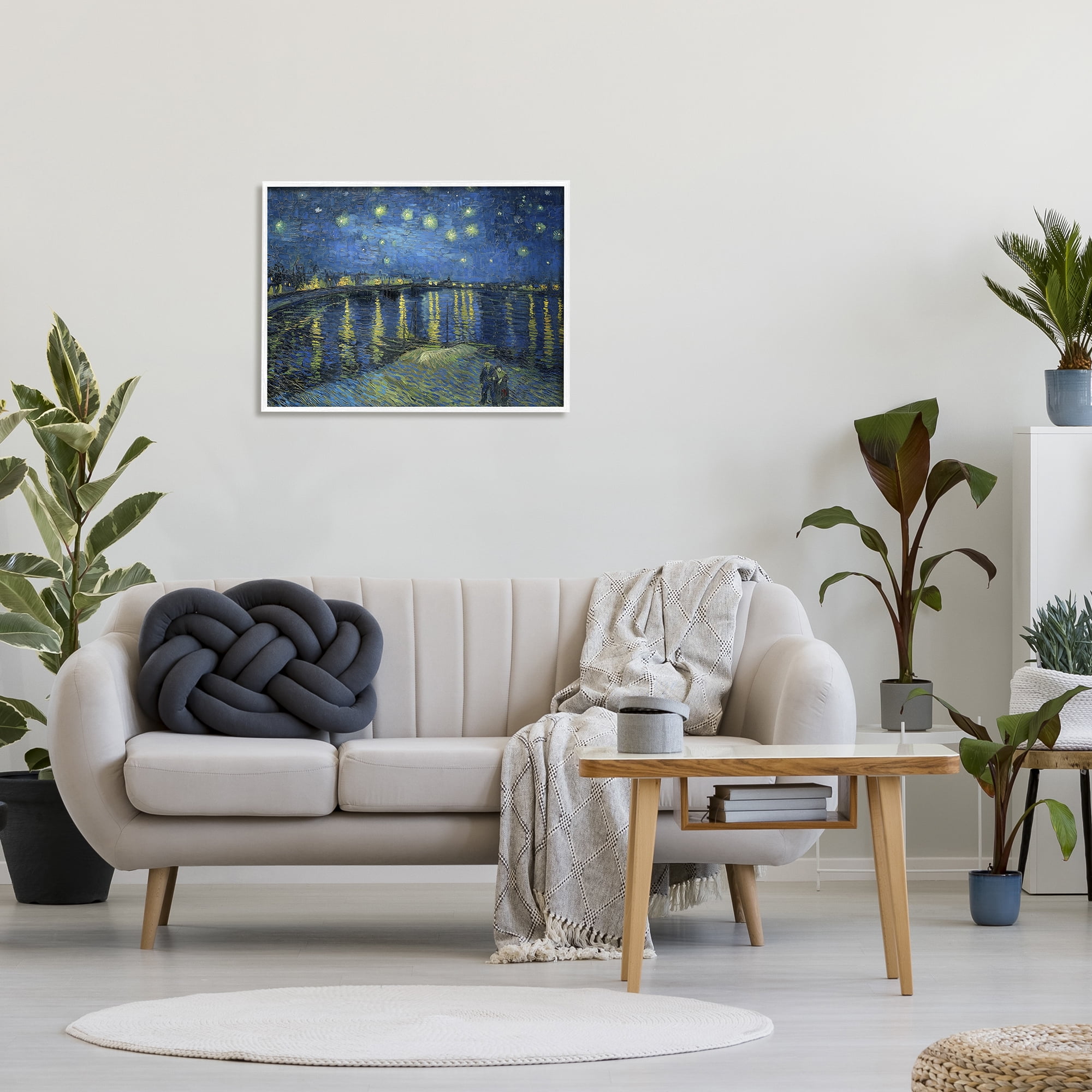 Stupell Starry Night Over Rhone Classic Landscape Painting White Framed Art Print Wall Art