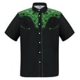 thumbnail image 2 of Mens Shirts Western Denim Embroidered Floral Printed Lapel Short Sleeve Casual Hawaiian Shirt for Men Green L, 2 of 4