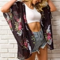 thumbnail image 2 of Honeeladyy - Rebajas de verano para mujer, pareo de bikini, cárdigan tipo kimono de gasa con estampado floral, traje de baño transparente, pareo de verano, ropa de playa, chal negro, 2 of 7