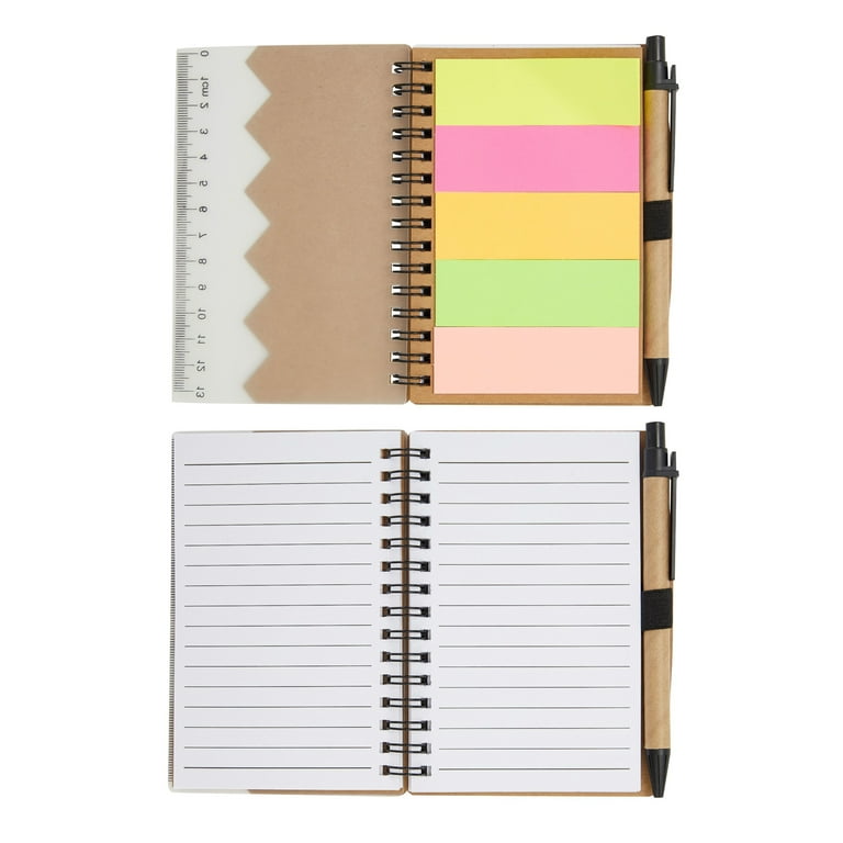 Juvale Spiral Notebook - 6-Pack Lined Notebook with Sticky Notes and Pen, Multi-functional Memo Book, Brown, 5.5 x 0.5 x 4.25 Inches