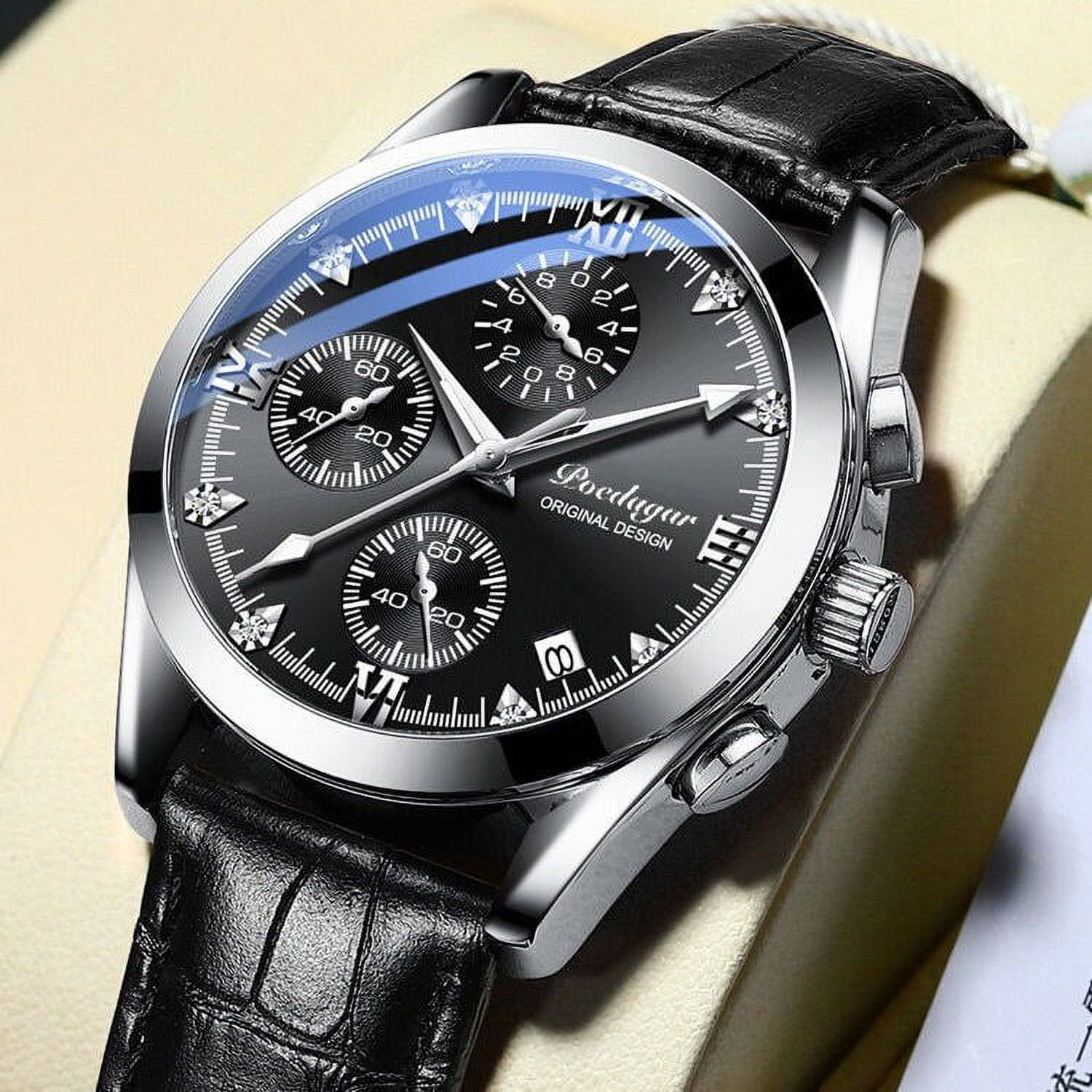 POEDAGAR New Fashion Sport Chronograph Mens Watches Top Brand Luxury Military Leather Casual Quartz Wrist Watch Student Gif