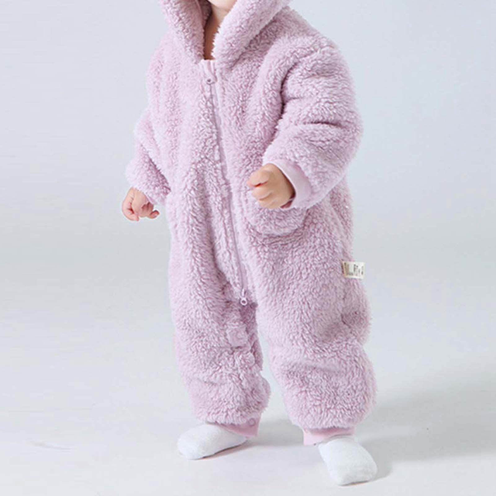 ibiyuan Fall Baby Clothes,Baby Girls Long Sleeve Hooded Jumpsuit Romper Outfits Winter Warm Clothes,Purple,12-18 Months