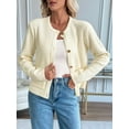 thumbnail image 3 of Women Knit Cardigan Sweaters Fall Long Sleeve Open Front Button Down Trendy Casual Jacket Winter Clothes Cream White XS, 3 of 8