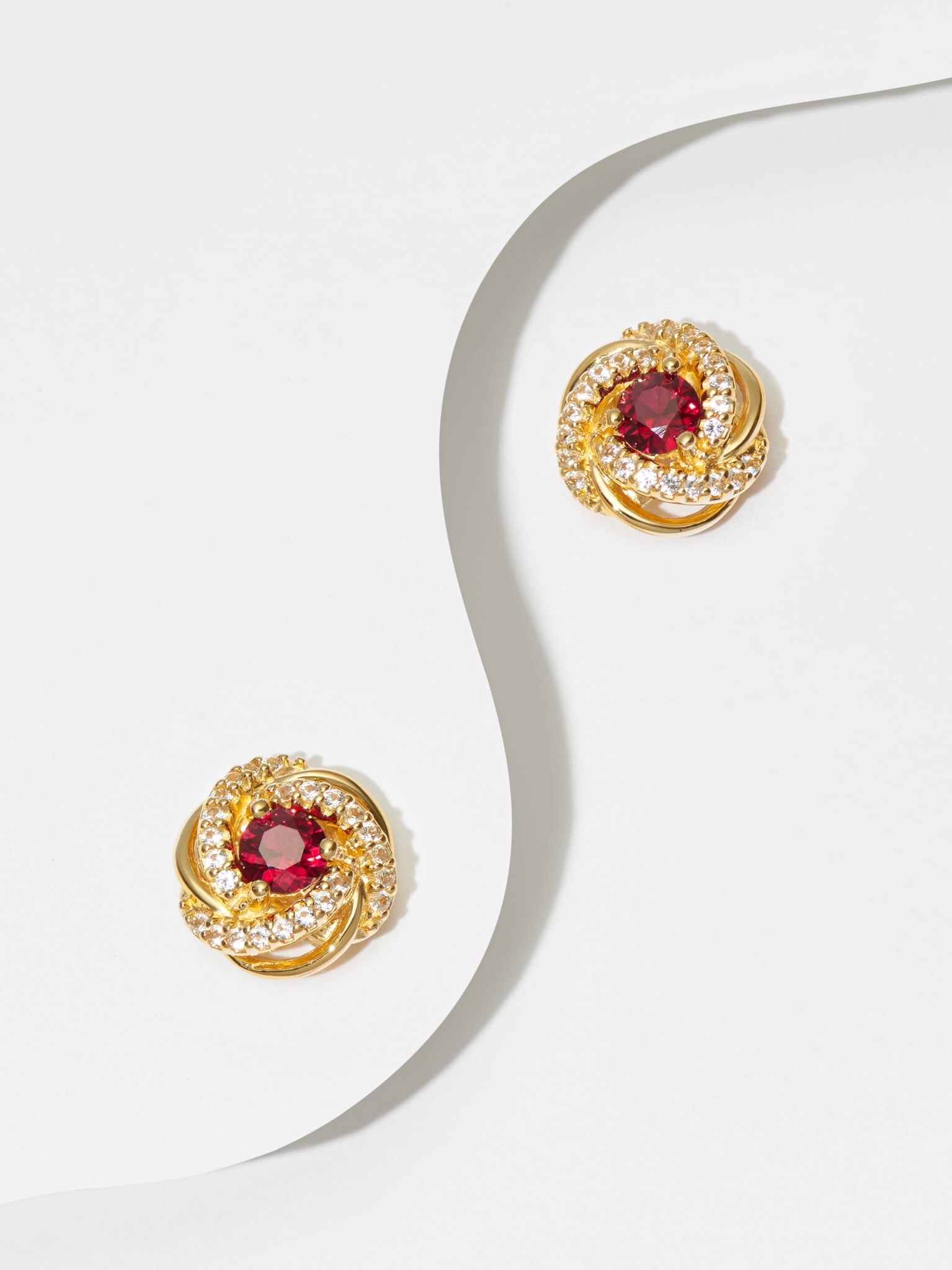 18K Yellow Gold Plated Sterling Silver Created Ruby July Birthstone Love Knot Stud Earrings for Women Gift for Her
