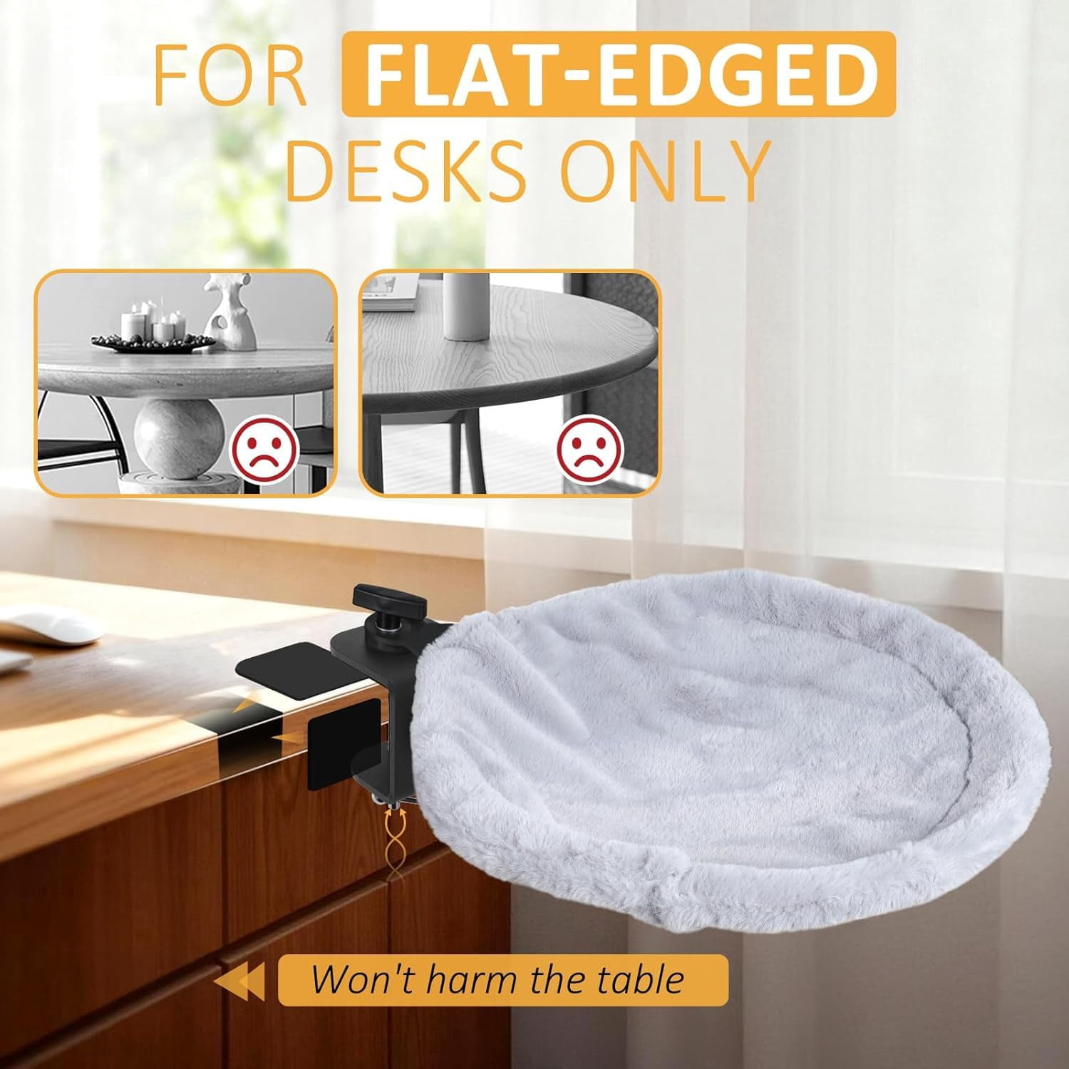 360° Rotating Cat Desk Hammock – Space-Saving Cat Perch with Clamp Mount, 2 Washable Pads, Supports up to 45 lbs