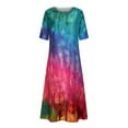 thumbnail image 4 of QIPOPIQ Robes pour Femmes pour Invitées de Mariage Fête Manches Courtes Robes Décontractées Tendance Robe Mi-Été Manches Col Rond Imprimé Maxi Ample Chandail Longue Robe Offres 2023, 4 of 8