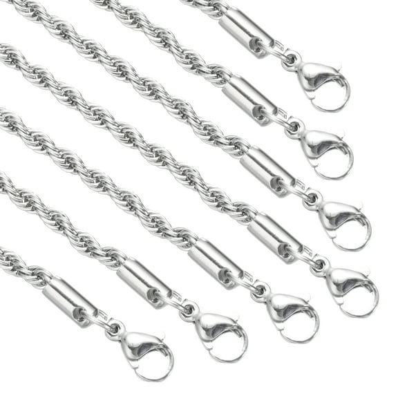 Uxcell 2mm Twist Rope Chain Necklace, 10Pcs 20Inch Thin Stainless Steel Jewelry Charm Chains Necklace with Lobster Clasps for Men Women DIY Jewelry Making Gift, Silver Tone