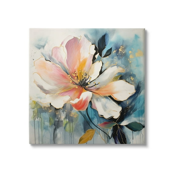 Stupell Industries Modern Drip Blossom Botanical & Floral Painting Gallery Wrapped Canvas Art Print Wall Art, 17 x 17
