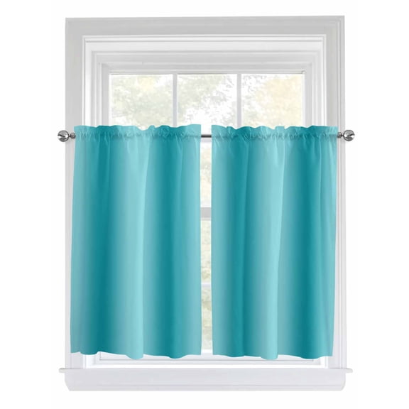 Turquoise Ombre Kitchen Curtains 54 Inches length, Farmhouse Teal Gradient Modern Art Window Treatment Curtain Drapes, Decorative Window Curtains for Bedroom Cafe, 52"x54", 2 Panels