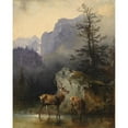thumbnail image 2 of Friedrich Gauermann 20x24 Gold Ornate Framed and Double Matted Museum Art Print Titled - Hirsch and Animal on the Potions, 2 of 4