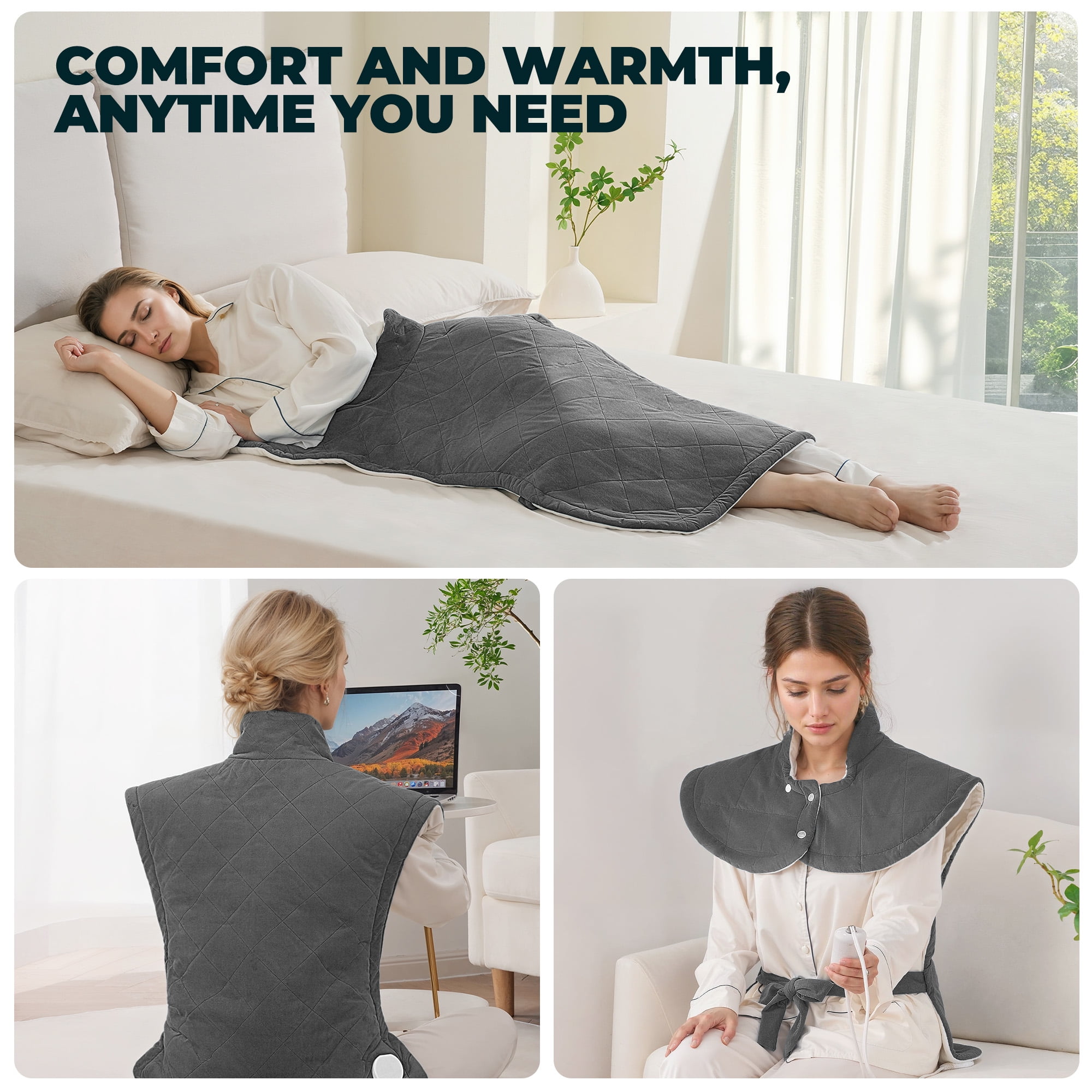 MaxKare 24"x40" Extra Large Heating Pad with 4 Heat Settings & Auto Shut-off, for Full Body- Gray & White