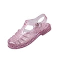 thumbnail image 2 of pwidon Women's Jelly Roman Sandals Closed Toe Adjustable Buckle Flat Slingback Summer Beach Pool Walking Shoes Pink 6, 2 of 7