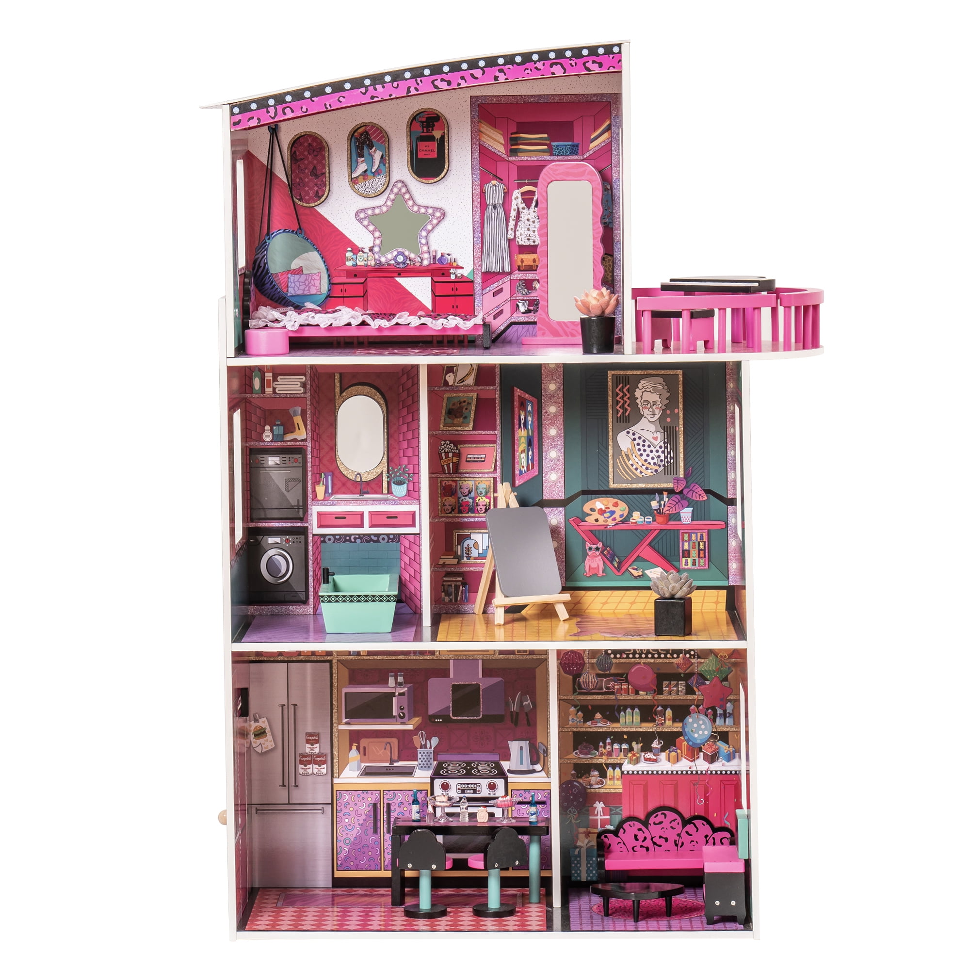 Vintage 90's Dollhouse Wooden Dollhouse, 25-Piece Accessory Set, for  12-Inch Dolls, Gift for Ages 3+ - Walmart.com, image size:2000x2000