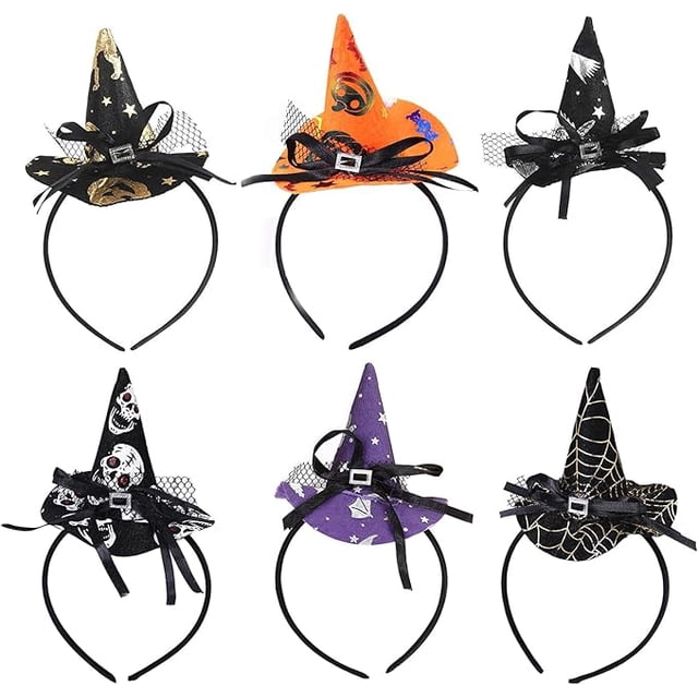 6 Piezas Diadema de Sombrero de Bruja, Diademas de Halloween, Tocado de Estrella de Calavera de Araña, Tocado de Mujer para Niños, para Decoración de Halloween