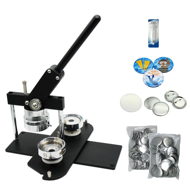 ChiButtons Button Maker Kit 58mm (2 1/4") Badge Press Machine-B400 + 58mm Round Die Moulds + 100 set Button Components + Adjustable Circle Cutter (Black-New)