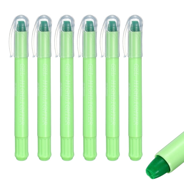 Green Gel Highlighters, 6 Pack Gel High Lighters No Bleeds Highliters Pens Wax Crayon Neon Clear View Bright Marker Pen Twist Up Gel Stick Cute for Books Office Adults