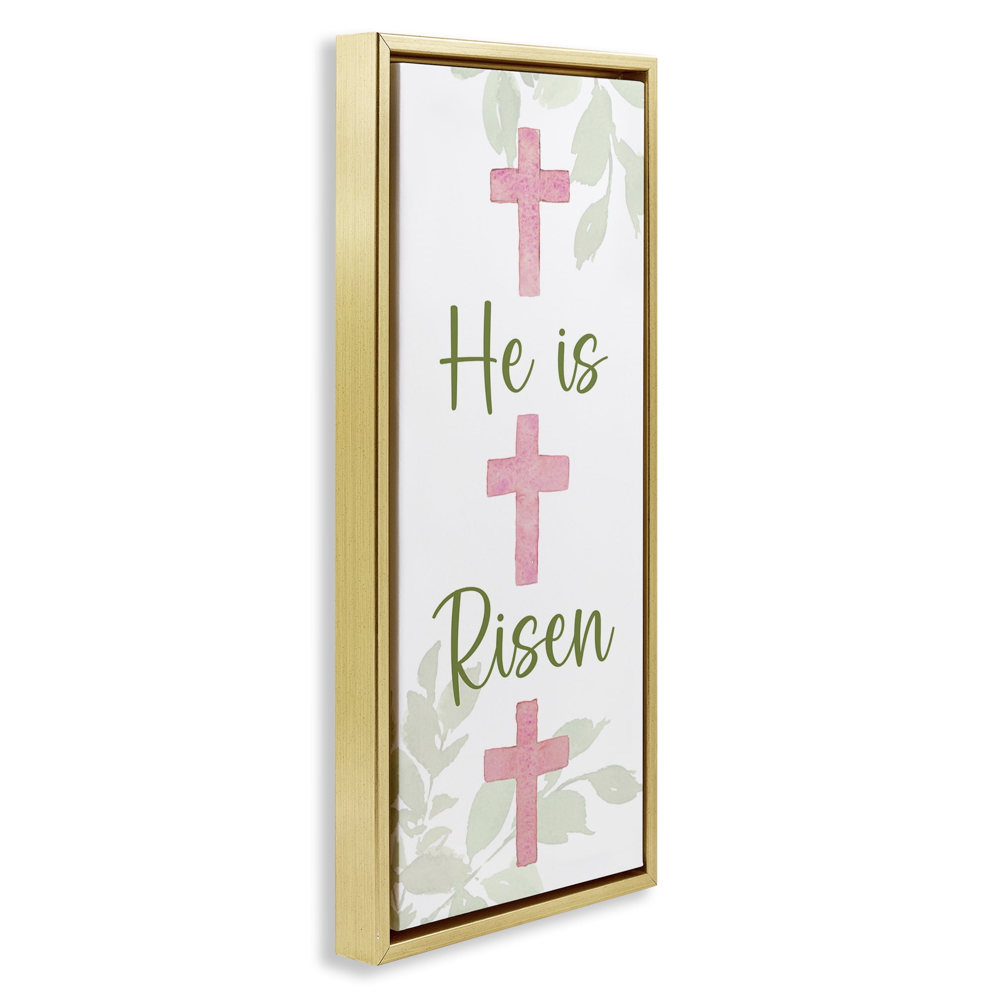 Stupell Industries He Is Risen Proverb Religious Painting Gold Floater Framed Art Print Wall Art, 15 x 31