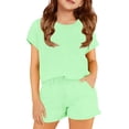 thumbnail image 2 of Kids Girls Casual 2-Piece Outfits Short Sleeve Tee and Elastic Shorts Lightweight Breathable Set for Daily Wear Light Green Size 6-7 Years, 2 of 5