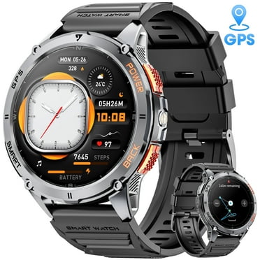 Mingdaln GPS Military Smart Watch for Men, with Compass/5ATM Waterproof/530mAh Large Battery/Answer & Make Calls, 1.43-Inch AMOLED Screen, fits for Android & Iphone Devices (Black)