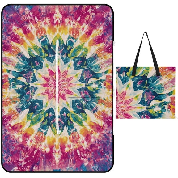 Colorful Tie Dye Vortex Picnic Blanket Waterproof Outdoor Beach Blanket Hand-held Pad Suitable for Travel, Camping, Beach, Family Gatherings
