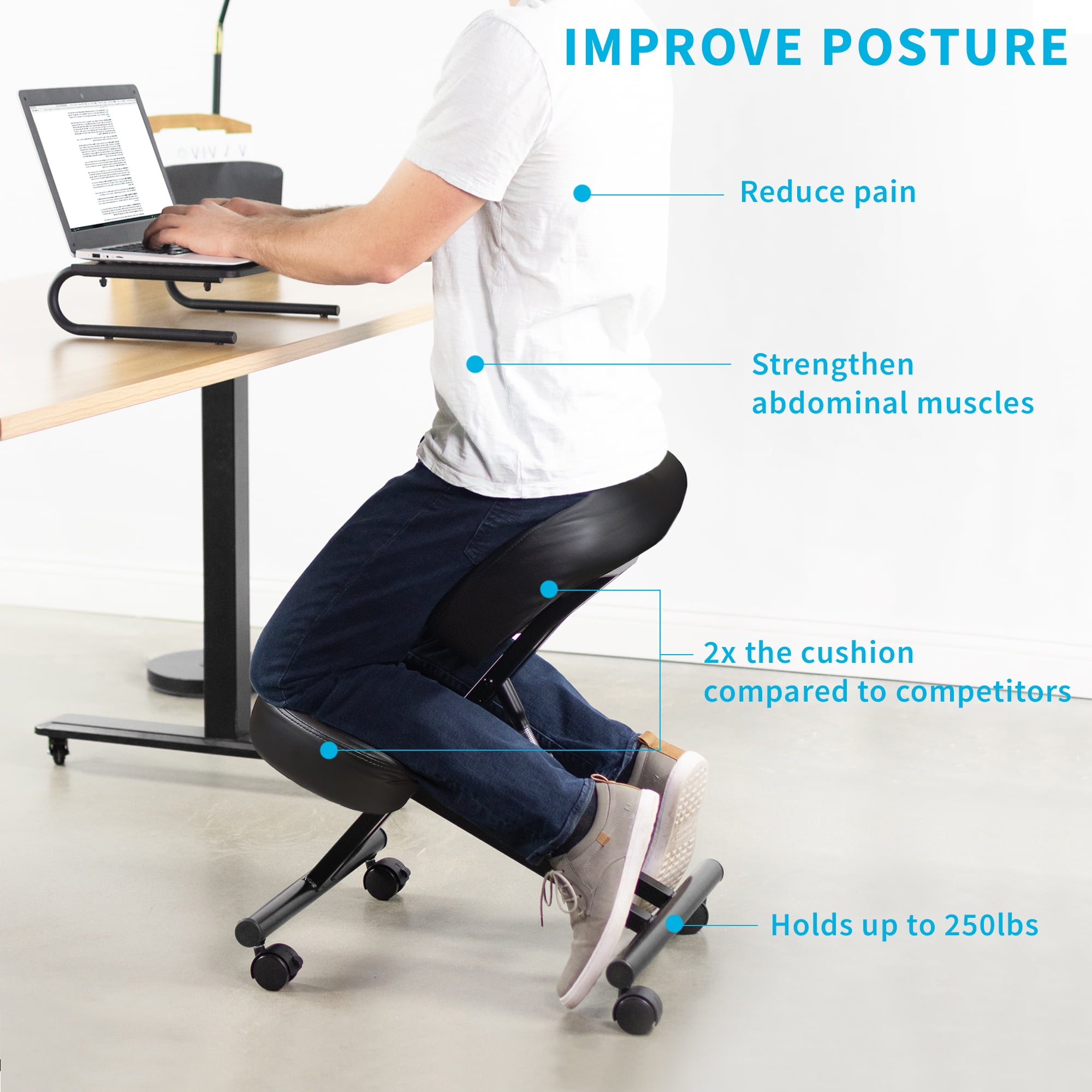DRAGONN (By VIVO) Ergonomic Kneeling Chair for Home and Office, Black