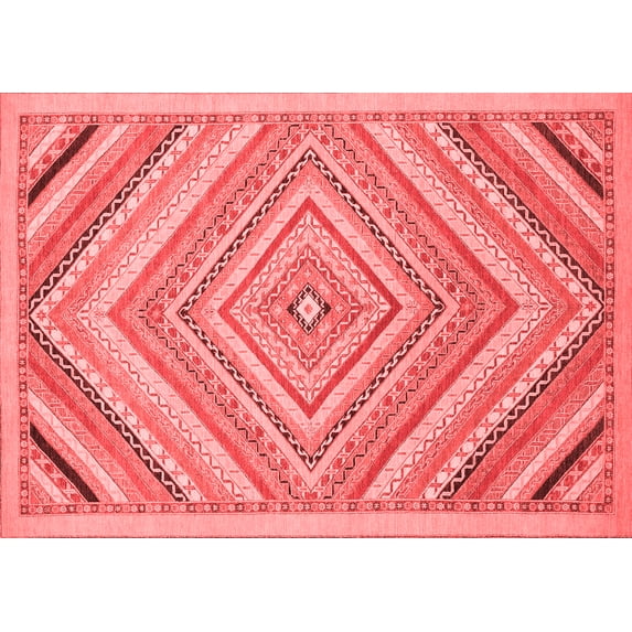 Ahgly Company Machine Washable Indoor Rectangle Abstract Red Modern Area Rugs, 7' x 10'