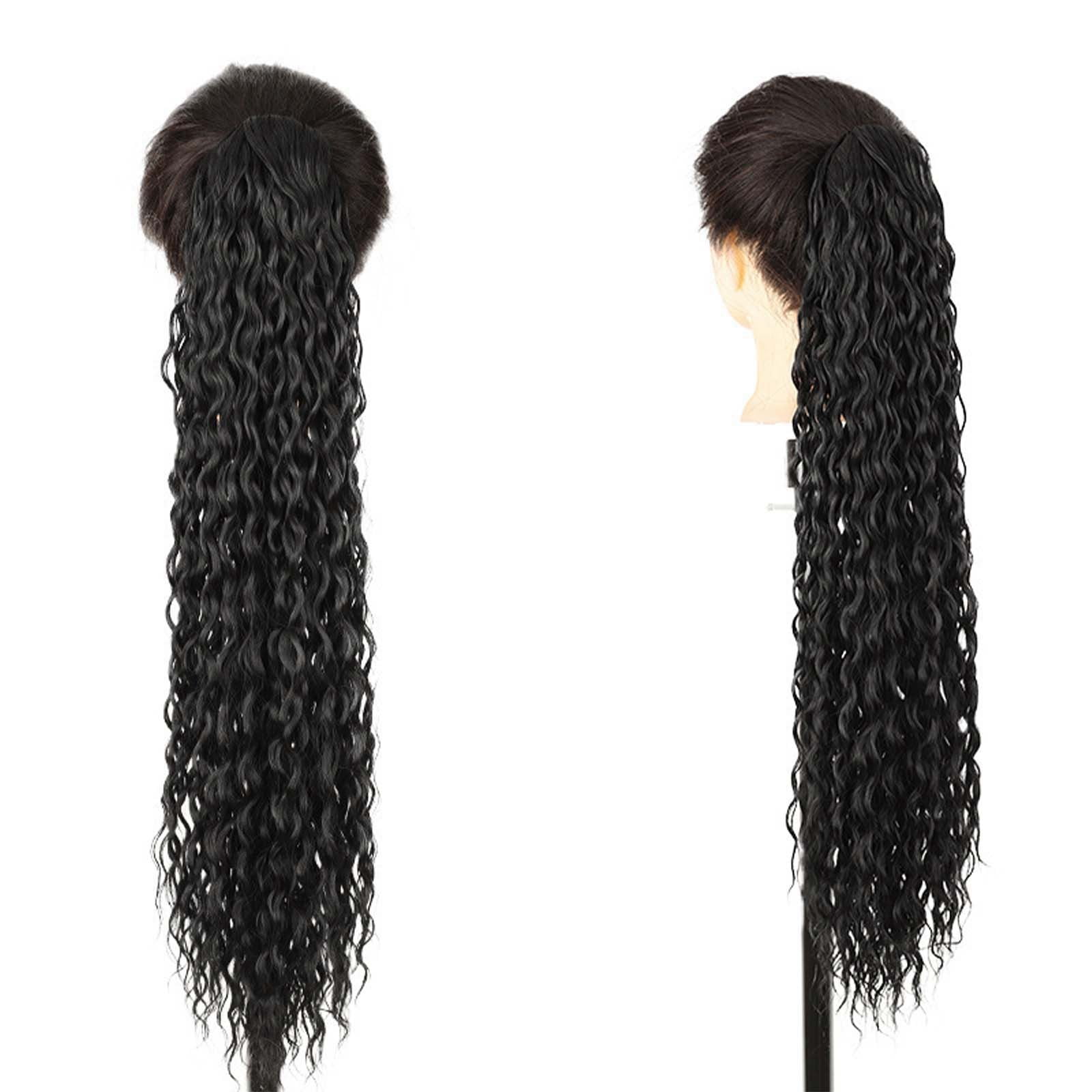 Leatfisat Curly Ponytail Hair Extension Black Curly Heat Resistant Synthetic Instant Clip Drawstring Ponytail Clip In Long Ponytail Hair Extensions Curly For Black Women